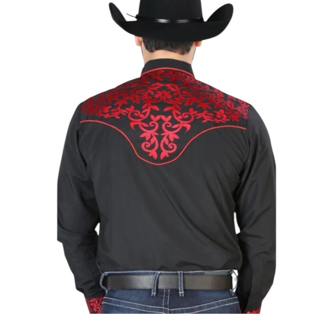 AMERICAN WEST RED & BLACK EMBROIDERED RODEO SHIRT SZ LG EUC - Picture 2 of 13